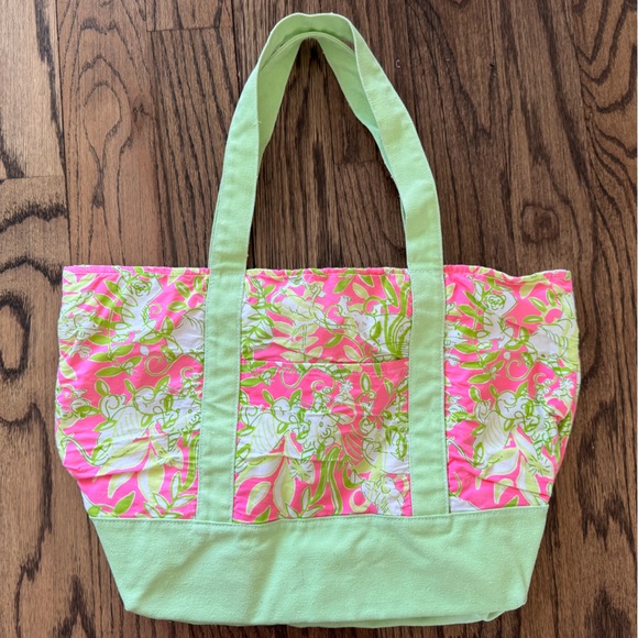 Lilly Pulitzer Handbags - Lilly Pulitzer Canvas Tote Bag Monkeys Pink Green Animal Tropical Print Medium
